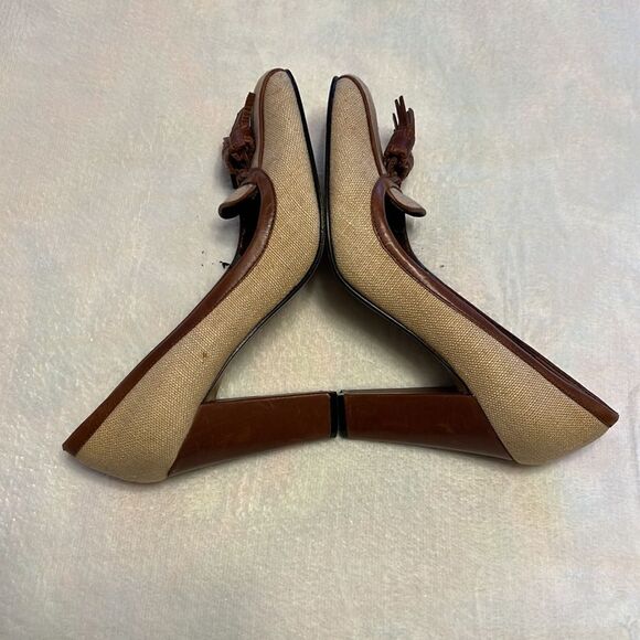 Enzo Angiolini Brown Fabric Tweed Heels Tassel Trim - Size 7.5 - Picture 12 of 14